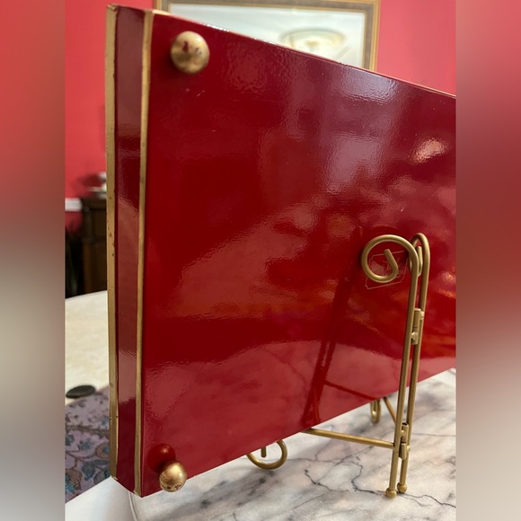 Jaye's Studio + WH Hostess Reindeer Enameled Tray w gold feet & edging Xmas - Picture 7 of 12